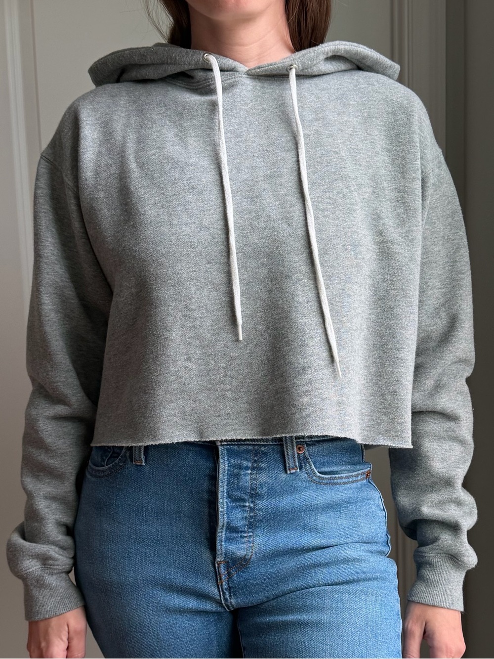 WILD FABLE Cropped Gray Drawstring Fleece Hoodie - Picture 6 of 15